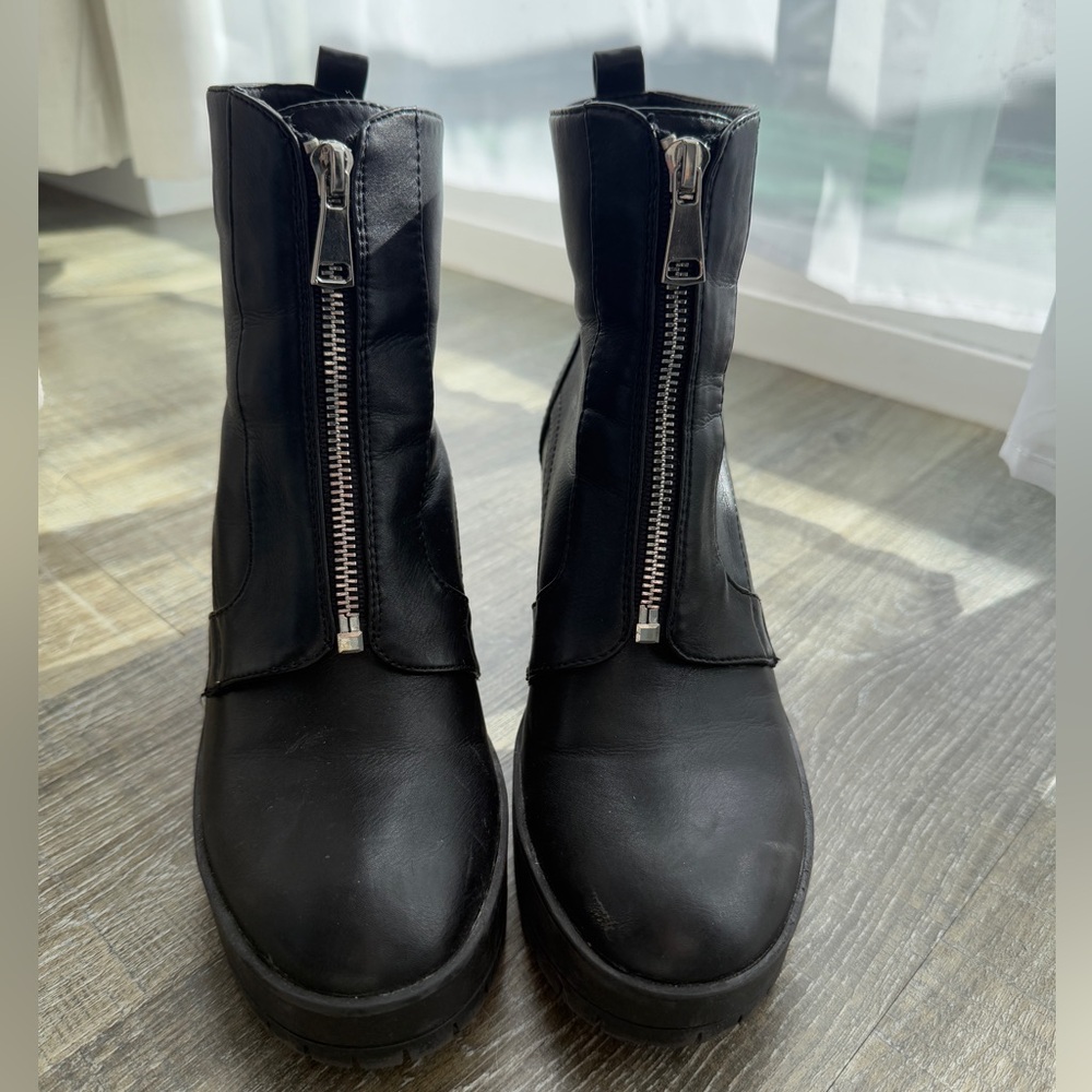 Zip Front Chunky Heel Boot